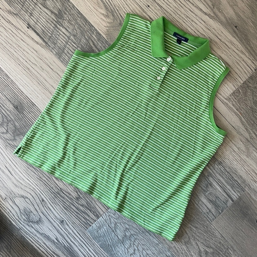 Land’s End tank top‎ polo lime green stripe women’s size XL
